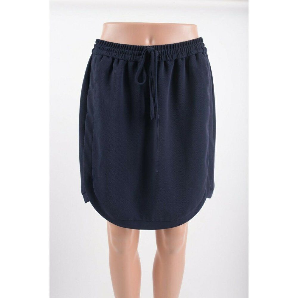 J.Crew Womens Drapery Skirt Double Twill Sz 4 Navy Blue C0244 Elastic Waist